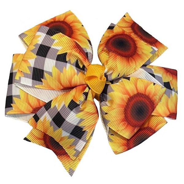 Buffalo Check Sunflower Pinwheel Hair Bow