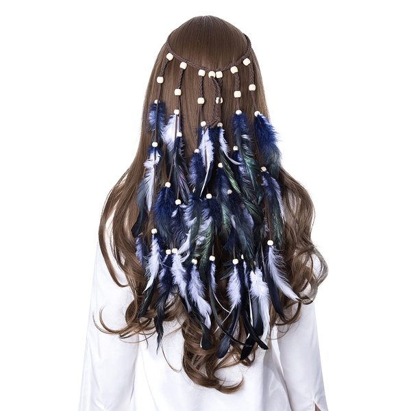 LUREME Hippie Feather Headband for Women-Indian Headwear Costume Headdress Feather Hair Accessories (hb000010-1)