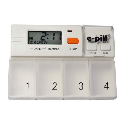 e-Pill MedGlider Pill Organizer, Vitamin and Medicine Pill Box Reminder with Attached 4 Compartment Pill Box