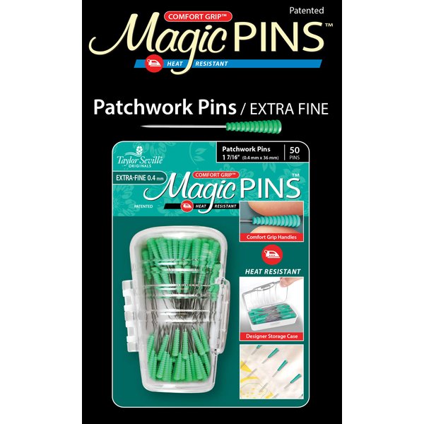 Taylor Seville Originals Comfort Grip Magic Pins Patchwork Extra Fine -Quilting Supplies-Sewing Supplies-Sewing Notions-50 Count