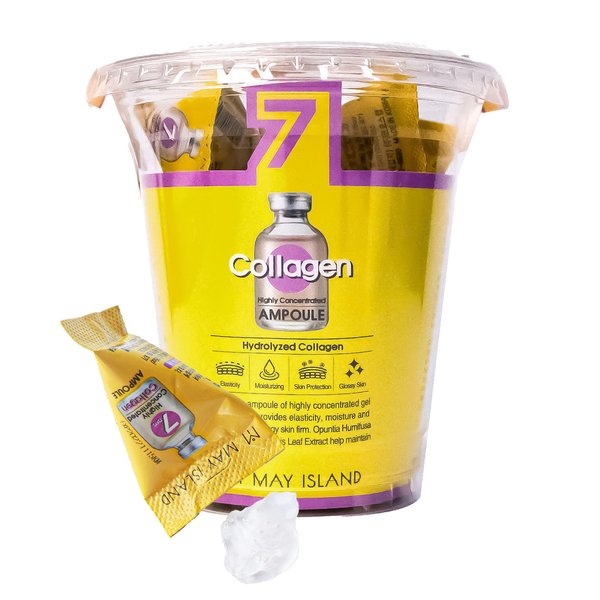 MAY ISLAND 7 Days Highly Concentrated Collagen Ampoule - Korean Intensive Firming Serum with Hydrolyzed Collagen - Single-Use Individual Gel Ampoules for Elasticity & Anti-Aging, 0.1oz. x 12 Pack