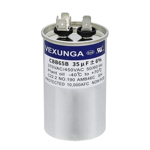 VEXUNGA 35uF 35 MFD 370VAC 440VAC 450VAC 50/60Hz CBB65 CBB65B Run Start Capacitor for AC Unit Fan Motor Start or Pool Pump or Air Condenser Straight Cool
