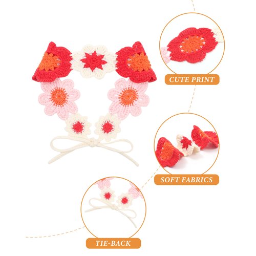 AWAYTR Crochet Headbands for Women Hippie Headband Bandana Tie-Back Knit Headband for Girls Wide Head Bands Floral Crochet Headwrap (Red + Pink)