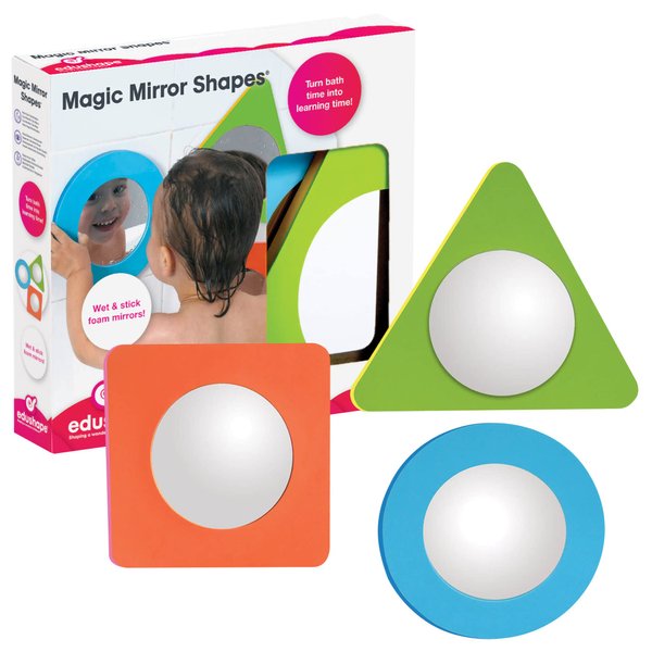 Edushape Magic Mirror Shapes Baby Bath Foam Toys Mirror - Stick-On Removable Baby Foam Bath Toys for Toddlers 1-3 - Learning Bath Toys Foam Mirror Teach Cause & Effect, Reasoning, Cognitive Skills
