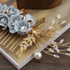 Micro Traders Wedding Bridal Hair Comb Flower Side Hair Clips Rhinestone Pearl Floral Headpiece Hair Tools Hair Accessories for Wedding Bridal Bridesmaid Blue