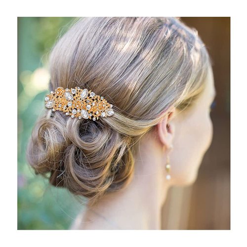 EVER FAITH Women's Austrian Crystal Wedding Clover Flower Leaf Hair Comb Clear Gold-Tone