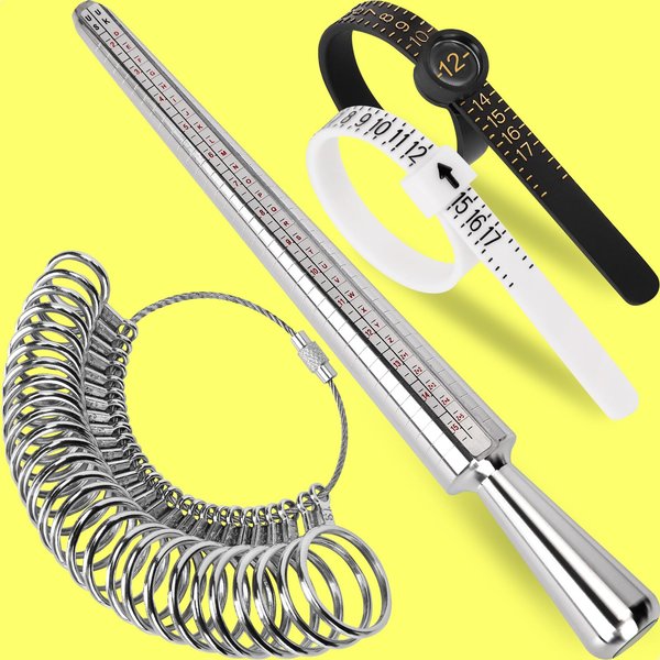 Ring Sizer Measuring Tool Kit, Ring Mandrel Measurer, 27 PCS Premium Steel Measuring Ring Tool, US Ring Size 0-13, 2 PCS Reusable Finger Size 1-17 USA Rings Size with Magnified Glass