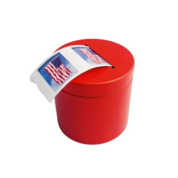 KUQILEY Postage Stamp Dispenser - Stamp Roll Dispenser Red Iron can Material Stamp Dispenser Compact and Impact-Resistant for Desk Organization of Home Office Supplies