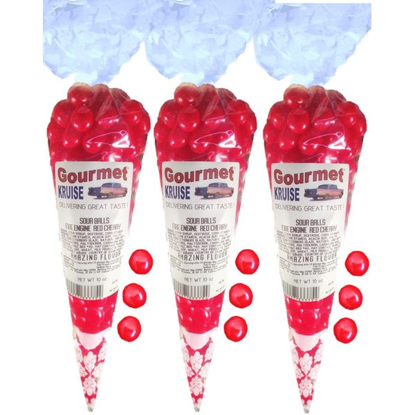 Sour Balls Fire Engine Red Cherry (3 Pack) (NET WT 30 OZ) Gourmet Kruise Signature Gift Bags