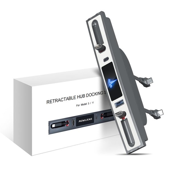 Tesla USB Hub(White) OEM Design by Mowlicas, Retractable Car Fast Charger in Interior Center Console is Necessary Tesla Model Y/3 Accessories 2023/2022/2021, Gifts for Tesla Owners
