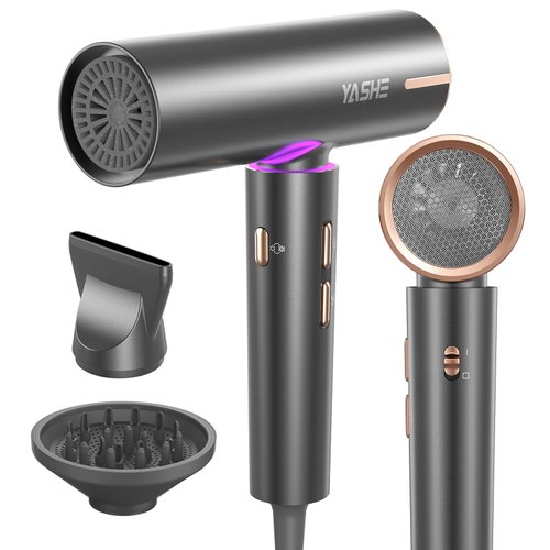 YASHE Hair Dryer with Diffuser, 1400W High-Speed Brushless Motor, 110,000 RPM Fast Drying of All Hair Types, Thermo-Control Negative Ionic Blow Dryer, 4 Temps & 3 Speeds, Lightweight for Home Travel