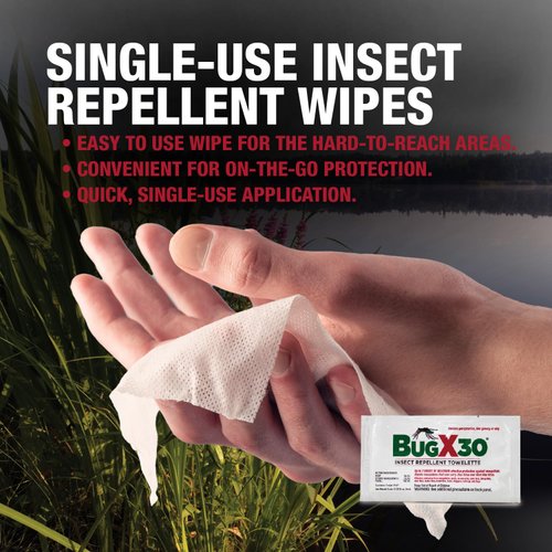 CoreTex Bug X 30 Mosquito, Tick, & Insect Repellent Wipes with 30% DEET - Pack of 50 Single-Use Bug Repellent Wipes for 7 Hours of Protection - Protects Against 12 Types of Insects