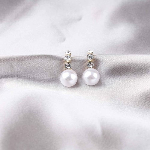 Sttiafay Vintage Rhinestone Pearl Drop Earrings Gold Pearl Dangle Earrings Crystal Stud Earrings Sparkly Cz Pearl Earrings Jewelry for Women and Girls