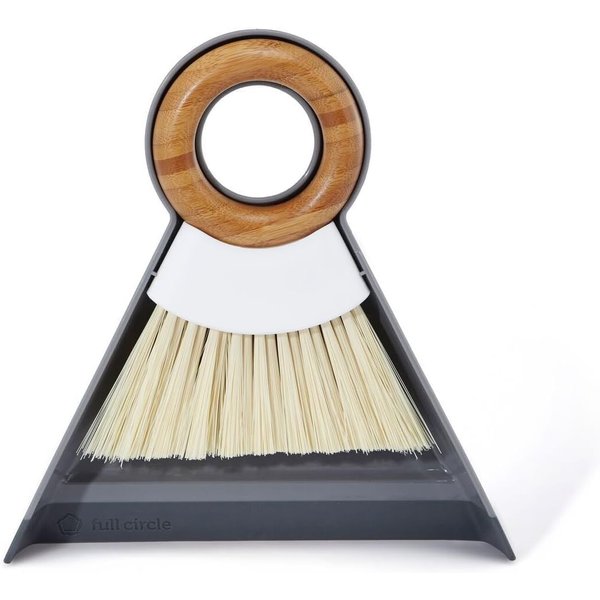 Full Circle Tiny Team, Mini Compact Brush and Dustpan Set, Small Portable Handheld Broom & Crumb Sweeper for Home, Bathroom, and Kitchen Countertops, White