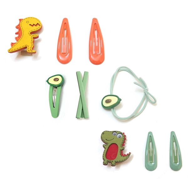 Cartoon Dinosaur Avocado BB Grils' Hair Clips, White Bridge 9pcs Coated Frosted Candy Color Hairpins Hair Clips Bobby Pins for BB Grils, Infant (Dinosaurs & Avocado)