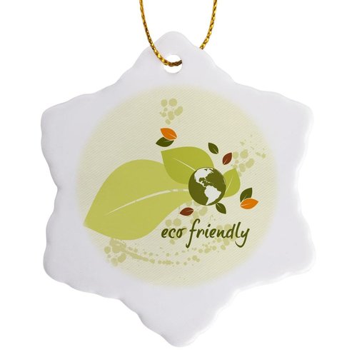 3dRose ORN_104520_1 Eco-Friendly Leaf Earth Day Environmental Vector Design-Snowflake Ornament, Porcelain, 3-Inch