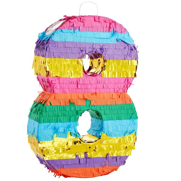 Rainbow Number 8 Pinata for 8th Birthday Party Supplies, Fiesta, Anniversary Celebration (Small, 16.5 x 11 x 3 In)