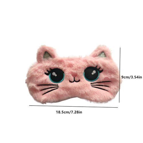 Cute Soft Plush Cat Sleeping Mask for Women Girls, Cute Animal Sleep Eye Cover Mask Eye Funny Blindfold Eyeshade for Night Nap Travel (Pink)
