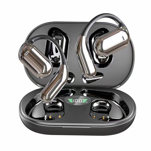 IKXO Bone Conduction Headphones Bluetooth 5.3 Wireless Earbuds 12hrs Playtime Wireless Charging Case Digital Display Sports Ear Buds with IPX5 Waterproof Fingerprint Touch for Fitness