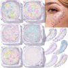 Teenitor Face Glitter Body Glitter, Clear White Body Glitter Gel, Hair Glitter Gel, 6 Shapes Rave Glitter, Mermaid Sequins Makeup Glitters Face Paint, Chunky Sparkling Glitter Gel for Women