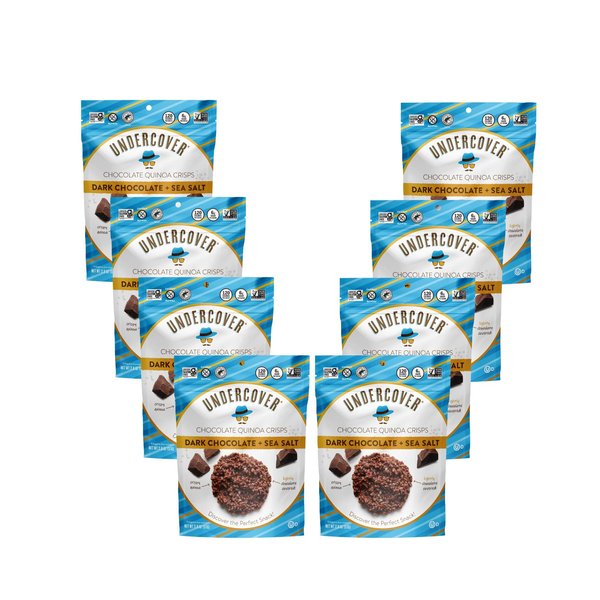 ZZSZRPMACV, UNDERCOVER Chocolate Crispy Quinoa Snack - DARK CHOCOLATE + SEA SALT - Gluten-Free, Nut-Free Bags, 2 Ounce (Pack of 8)