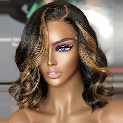 Blonde Highlight Glueless Short Body Wave Lace Front Wigs Human Hair Pre Plucked with Baby Hair 1b/30 Body Wave Bob Wig Human Hair 13x4 Short Body Wave Highlight Lace Front Bob Wig For Women 12 Inch