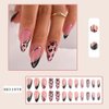 French Tip Press on Nails Medium Almond Fake Nails Gold Line with Leopard Print Design Pink False Nails Acrylic Full Cover Artificial Nails Glossy on Nails Stick on Nails for Women Manicure Art 24Pcs