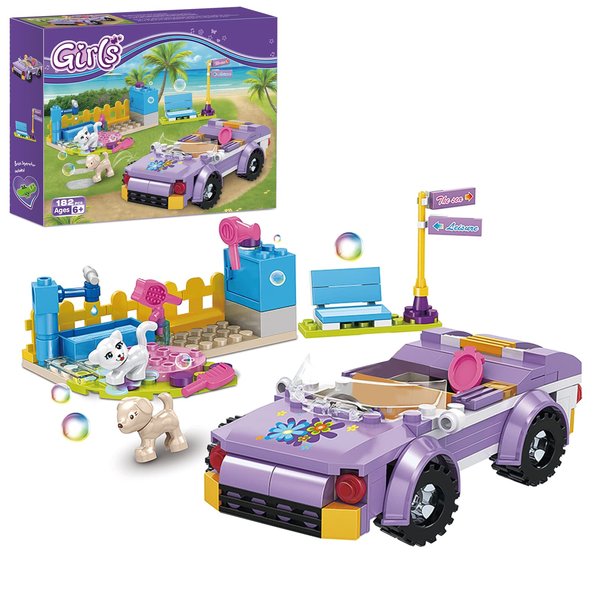 BRICK STORY Girls Friends Convertible Car Building Sets with Pet Bathing Pool Role Play Building Toys Creative Gift for Kids Aged 6-12 (182 PCS)