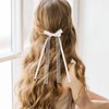 LIFKOME 2Pcs Lace Hair Bow Clips for Women White Ribbon Hair Bow Long Tail Tulle Bow Hair Accessories for Bridal Wedding