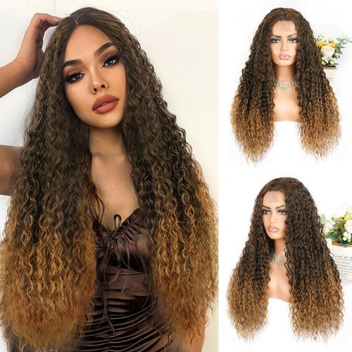 Limerence Long Curly Wigs Curly Wigs for Women Ombre Curly Wig Synthetic Wigs Natural Middle Part Wigs Long Curly Hair Wigs 24inch Hair Wigs (T-27,24inch)