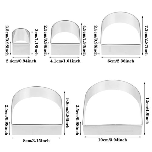 5 Pcs Arch Cookie Cutter Sets, Safe Stainless Steel Rainbow Cookie Cutter from 1 to 5 inches Reusable Door Shape Cookies Cutters for Kitchen Baking Dessert Making