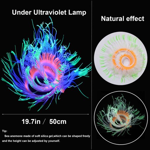 HIKTQIW 4 Pack Silicone Glowing Fish Tank Decorations Plants with Simulation Glowing Sucker Coral Sea Anemone Coral Fluorescence Lotus Leaf Coral for Aquarium Fish Tank Glow Ornaments
