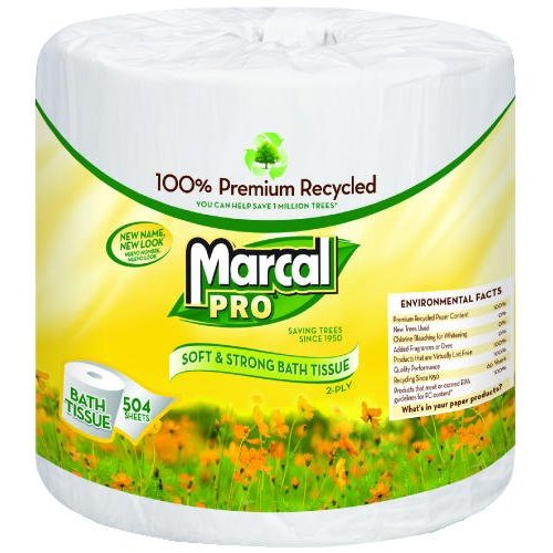Premium 100% Recycled Bath Tissue, 2-Ply,White, 4.3 x 3.66, 504/Roll