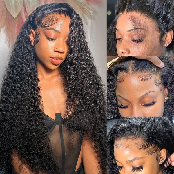 Odored 30 Inch Deep Wave Lace Front Wigs Human Hair 13x6 HD Transparent Deep Curly Lace Frontal Wigs Human Hair 180% Density Glueless Wigs Human Hair pre Plucked with Baby Hair Natural Color