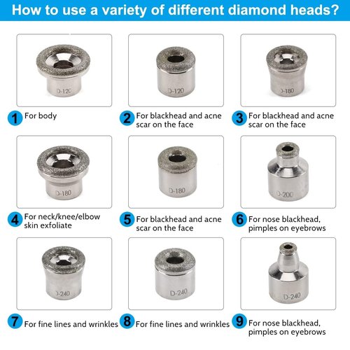 ZEIZOMZER Diamond Dermabrasion Head, Facial Microdermabrasion Tool, Diamond Dermabrasion Replacement Tips, Microdermabrasion Machine Accessories 9 Tips