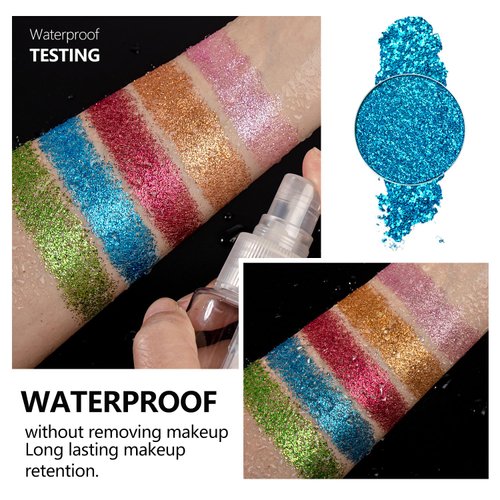 Fillwie Glitter Eyeshadow Tin Palette - Chunky High Pigmented Hot Pink Sparkle eyeshadow, Waterproof Metallic Face Glitter, Vegan Cruelty-Free Beauty (Green#1)