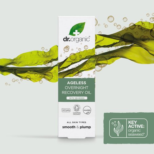 Dr Organic Ageless Overnight Recovery Oil with Organic Seaweed, Moisturising, Fine Lines, Wrinkles, Natural, Vegan, Cruelty-Free, Paraben & SLS-Free, Recycled& Recyclable, Certified Organic, 30ml