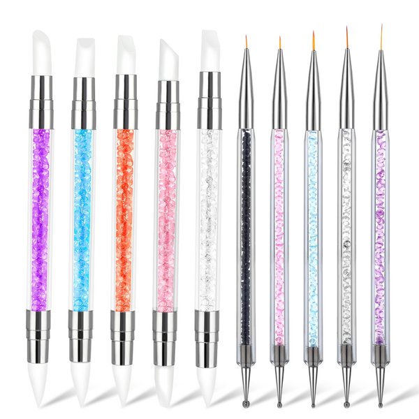 10Pcs Nail Art Sculpture Pen, Dual Tipped Silicone Nail Tools, Nail Art Tools, DIY Brush Dotting Tools Kit for Design Nail Foil Carving Drawing and 3D Effect Shaping Drawing Dotting Tools