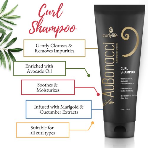 AuBonacci Curl Shampoo - Nourishing and Hydrating Cleanser for Curly Hair, Gentle Sulfate-Free Formula With Avocado Oil, 8 Ounces