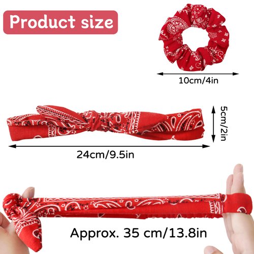 AEDOVE 4 Pcs Bandana Headbands for Women, Twist Knot Retro Print Headbands, Sports Hair Bands for Women's Hair, Soft Elastic Headbands, Simple Versatile Hair Accessory Headbands for Women (Red+Black)