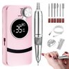 BECOSEFU Electric Nail Drill Machine - 35000RPM Electric Nail File Portable Nail Drill Professional Rechargeable, Acrylic Gel Grinder Buffer Tools Manicure Pedicure Polishing Nail Drill, Pink