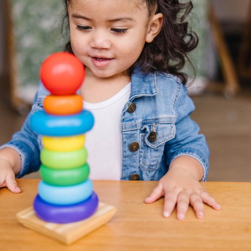 Melissa & Doug Rainbow Stacker Wooden Ring Educational Toy - Wooden Rainbow Stacking Rings Baby Toy, Stacker Toys For Infants And Toddlers