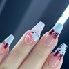 Ricefod Press on Nails Handmade Reusable Fake Nails with Cartoon Cat Design Press on False Nails French Tip Coffin Nails 10 Pcs Luxury Nails, Size:Small
