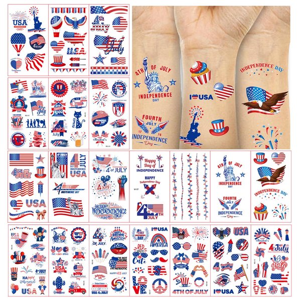 4th of July Decorations Temporary Tattoos, 152 Pieces Different USA Fourth of July Temporary Tattoos, American Flag, Patriotic Tattoos for Independence Day