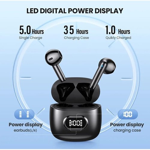 SGNICS for T-Mobile REVVL 7 5G - Bluetooth 5.3 Ear Buds LED Power Display Headphones Bass Stereo, Earbuds in-Ear Noise Cancelling Mic, 40H Playback Mini Case IP7 Waterproof Sports Earphones