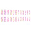 DANMANR Pink Long Fake Nails Flower Square False Nails Art Full Cover Acrylic Matte Rhinestones Fake Nails for Women and Girls 24PCS