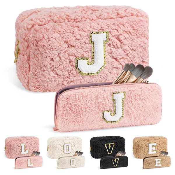 YOOLIFE Birthday Gifts for Women, Initial Pink Makeup Bag Travel Toiletry Bag Gifts for Girls Big Sister Gifts Wedding Gifts Friendship Gifts Women Self Care Gifts Christmas Gifts for Women (Pink J)