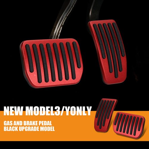 ZBGUN 2 PCS Automotive Accelerator Brake Pedal Combination, Alloy Rubber Strip Anti-Skid Sports Style Pedal, Modified Decorative Accessories, Compatible with 2019-2024 Tesla Model 3 Model Y (Red)