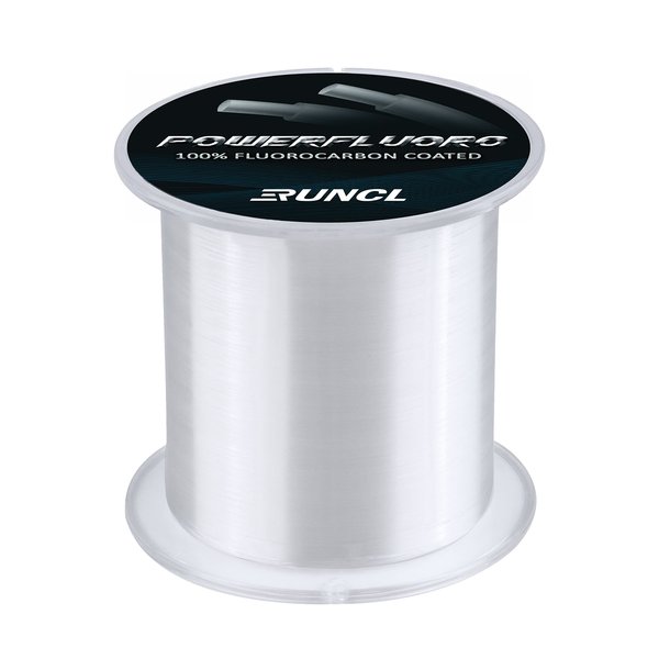 RUNCL PowerFluoro Fishing Line, 100% Fluorocarbon Coated Fishing Line, Hybrid Line - Virtually Invisible, Faster Sinking, Low Stretch, Extra Sensitivity, Abrasion Resistance (300Yds, 8LB(3.6kgs))