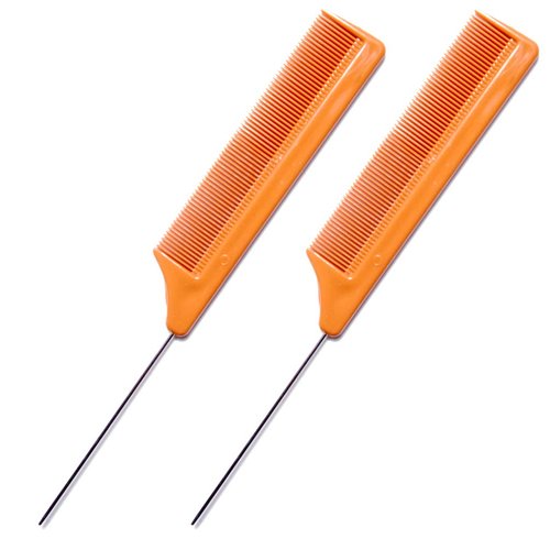 LUXXII (2 Pack) 8" Brown Rat Tail Stainless Steel Pintail Comb Fine-tooth Hair Comb - Heat and Chemical Resistant For All Hair Types